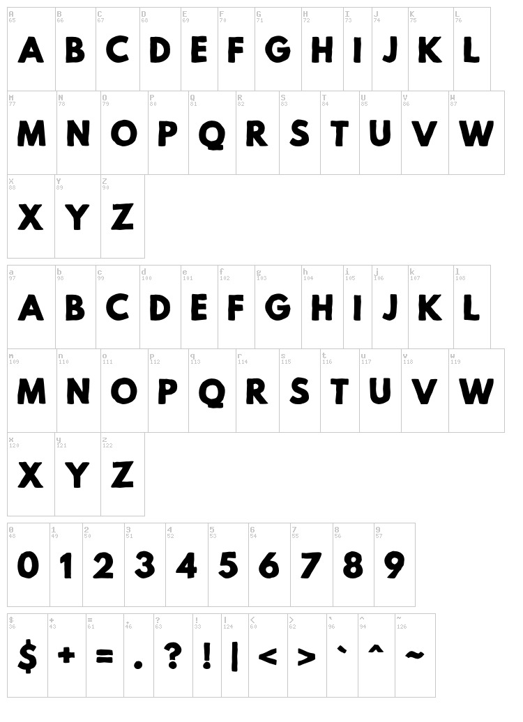 Mild Life font map